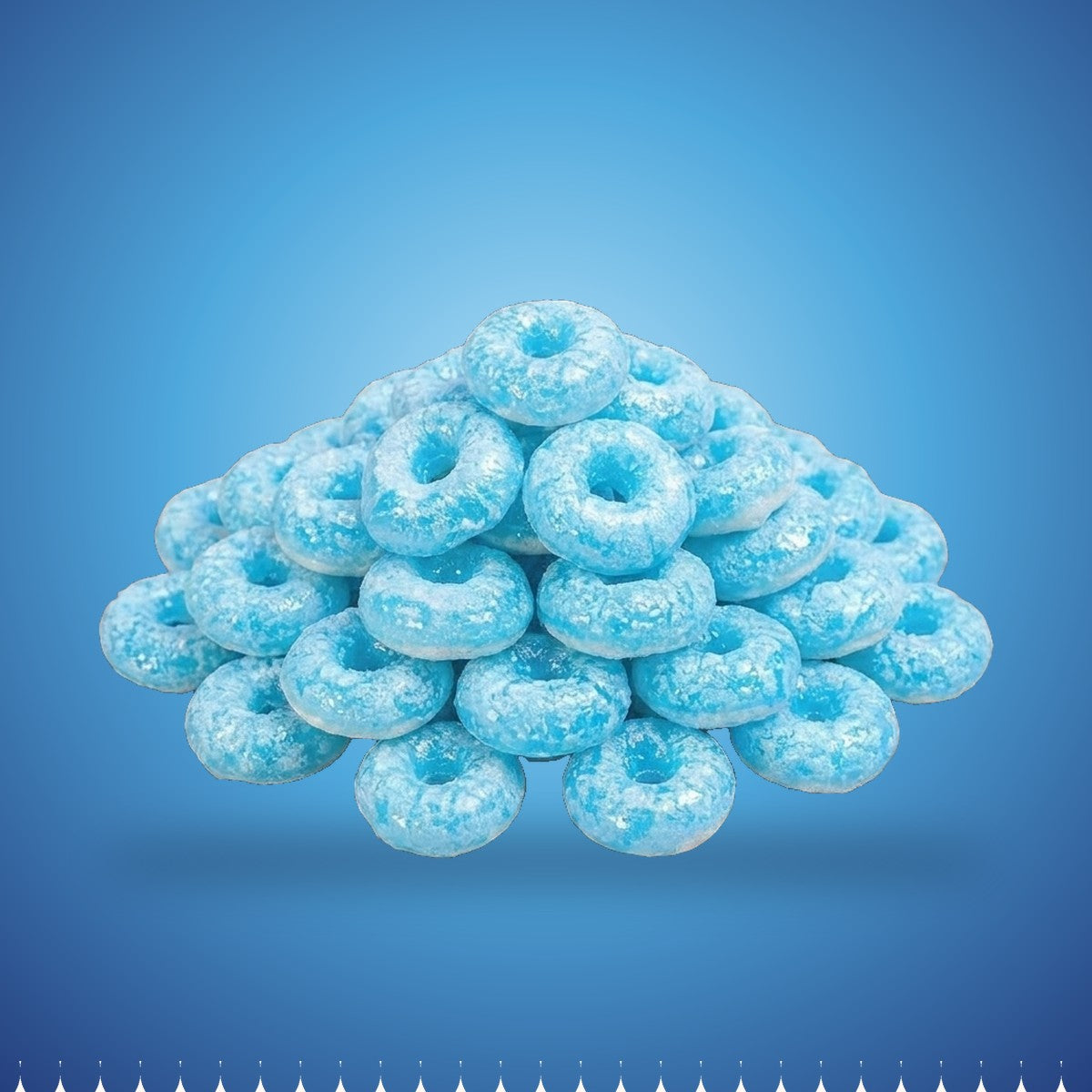 Gefriergetrocknete Blaubeer-Ringe in Hellblau
