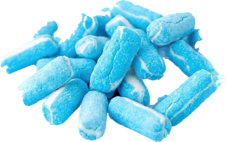 Gefriergetrocknete saure Crunchies in Blau