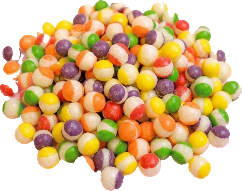Gefriergetrocknete Frucht-Dragees in vielen Farben